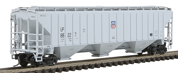 PS2CD 4750 Cubic Foot 3-Bay Covered Hopper - Ready to Run -- Union Pacific (Gray w/Black Lettering; Red, White & Blue UP Shield)