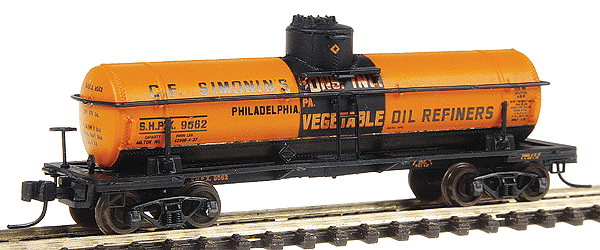 ACF Type 27 Riveted 8000-Gallon Tank Car - Ready to Run -- C.F. Simonin's & Sons, Inc. (orange w/black band & lettering)