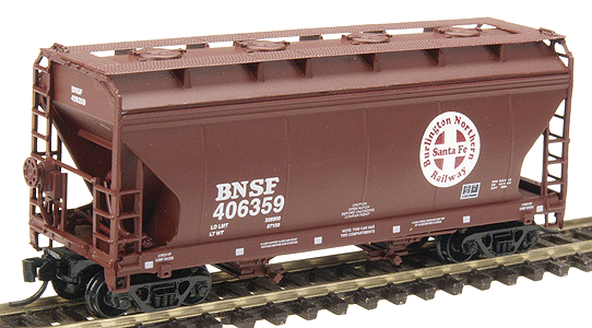 ACF 2-Bay Center-Flow Covered Hopper - Ready to Run -- Burlington Northern Santa Fe (Boxcar Red, Circle/Cross Logo)