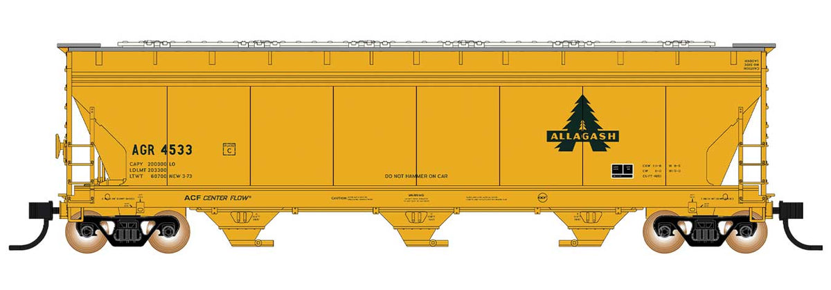 ACF 4650 Cubic Foot 3-Bay Covered Hopper - Ready to Run -- Allagash (Fictional Scheme, yellow, green)