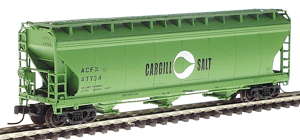 ACF 4650 Cubic Foot 3-Bay Covered Hopper - Ready to Run -- Cargill Salt (Bright Green w/Cargill Logo)