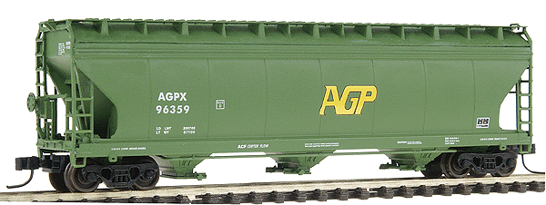 ACF 4650 Cubic Foot 3-Bay Covered Hopper - Ready to Run -- AGPX (green w/yellow APG in the Center w/white Data)