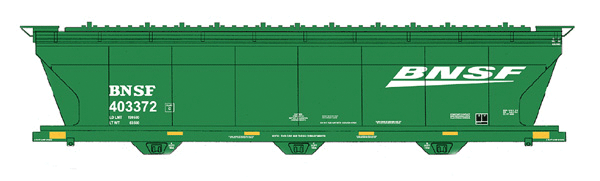 ACF 4650 Cubic Foot 3-Bay Covered Hopper - Ready to Run -- BNSF Railway (Cascade Green, white, Wedge Logo, yellow Conspicuity Marks)