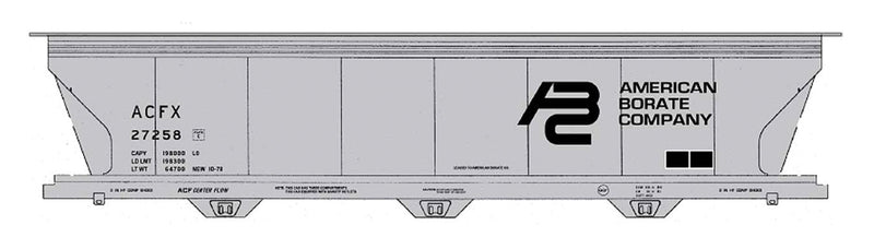 ACF 4650 Cubic Foot 3-Bay Covered Hopper - Ready to Run -- American Borate Co. (gray, black)