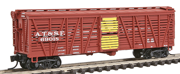 Santa Fe Class Sk-S Double-Deck Stock Car - Ready to Run -- Santa Fe w/K Brakes (As-Built Boxcar Red, yellow)