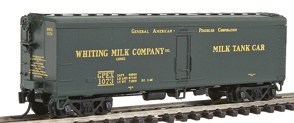 General-American Pfaudler (GPEX) 40' Steel Milk Tank Car - Ready to Run -- Whiting Milk Company (Pullman Green)