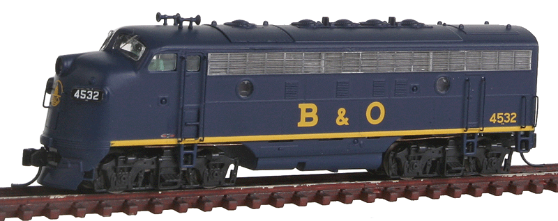 EMD F7A - Standard DC -- Baltimore & Ohio (Solid blue, yellow)