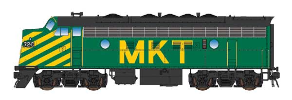 EMD F7A - Standard DC -- Missouri-Kansas-Texas (green, yellow, black)