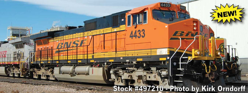 GE C44-9W - LokSound and DCC -- Burlington Northern Santa Fe (H3, orange, black, yellow, Wedge Logo)