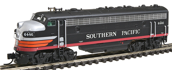 EMD FP7 Phase I - Standard DC -- Southern Pacific (Black Widow, black, silver, orange, red)