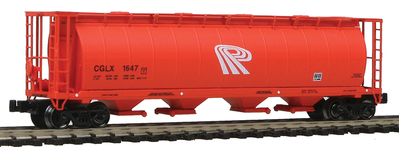 59' 4-Bay Cylindrical Covered Hopper w/Round Hatches - Ready to Run -- Potash Corporation (Salmon, P Logo w/o Company Name)