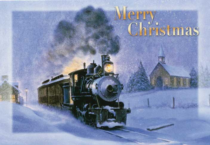 Steam Train in Snow Christmas Cards -- pkg(10)