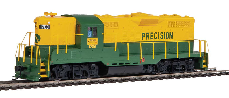 EMD GP9 Phase II with High Hood - Standard DC -- Precision National #1703 (green, yellow)-1