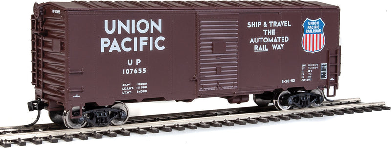 40' Association of American Railroads (AAR) Modernized 1948 Boxcar -- Union Pacific(R) #107655 (brown, white; "Ship and Travel", Shield Logo)-1