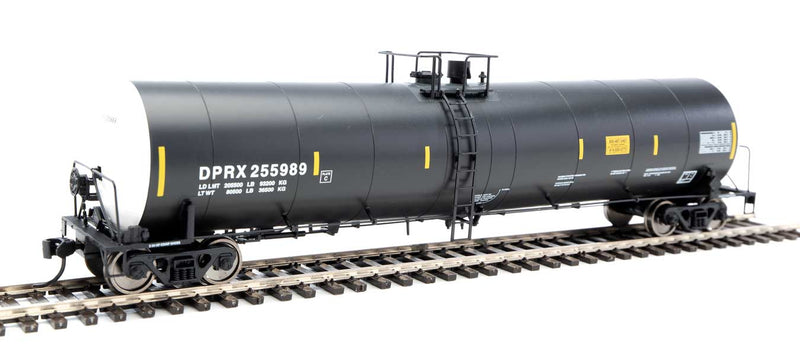 Trinity 25,000-Gallon Tank Car - Ready to Run -- PBF Holding Co. DPRX #255989 (black, white, yellow conspicuity stripes)-1