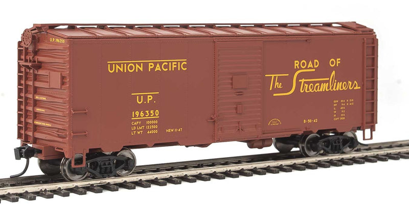 40' Association of American Railroads 1944 Boxcar - Ready to Run -- Union Pacific(R) #196350 (Oxide, yellow; "...West", "...Streamliners" Sl-1