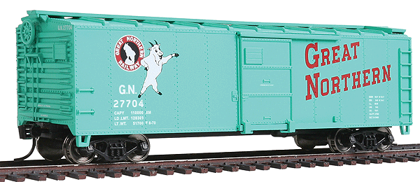 40' ARA Steel Boxcar w/Dreadnaught Ends - Ready To Run -- Great Northern #27704 (Jade green, red, Standing Rocky Logo)