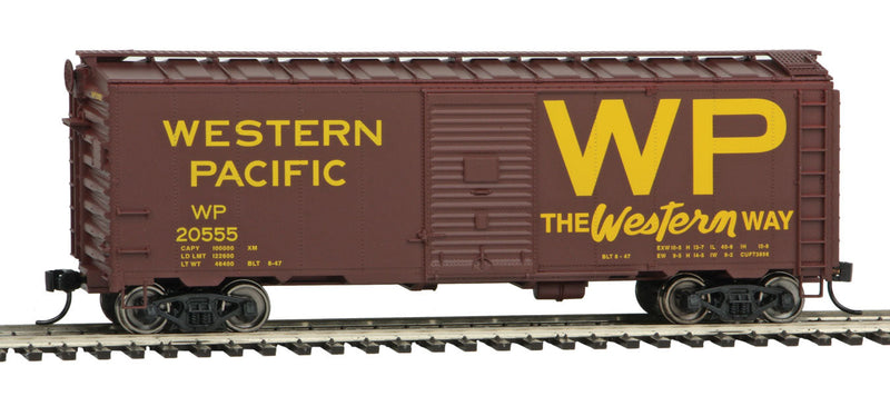 40' AAR 1944 Boxcar - Ready to Run -- Western Pacific(TM) #20555 (Boxcar Red, yellow, Western Way Slogan, Large W)-1