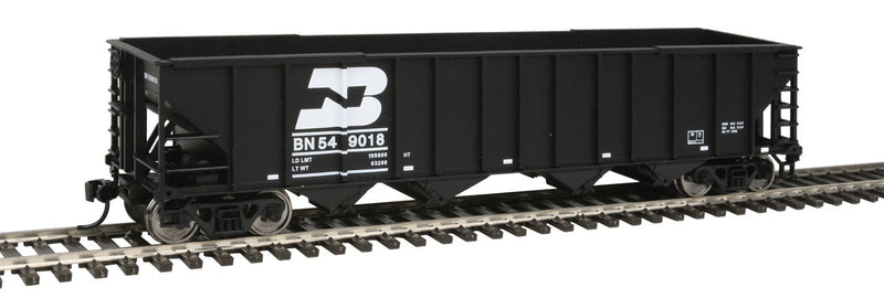 50' 100-Ton 4-Bay Hopper - Ready to Run -- Burlington Northern #549018 (black, white; Later Medium Logo Over Car Number-1