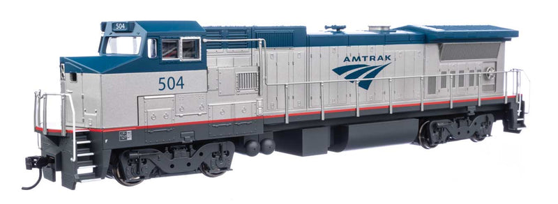 GE Dash 8-32BWH - ESU(R) Sound & DCC -- Amtrak(R) #504 (Phase V, Modern Logo; Amtrak Blue, Platinum Mist)-1