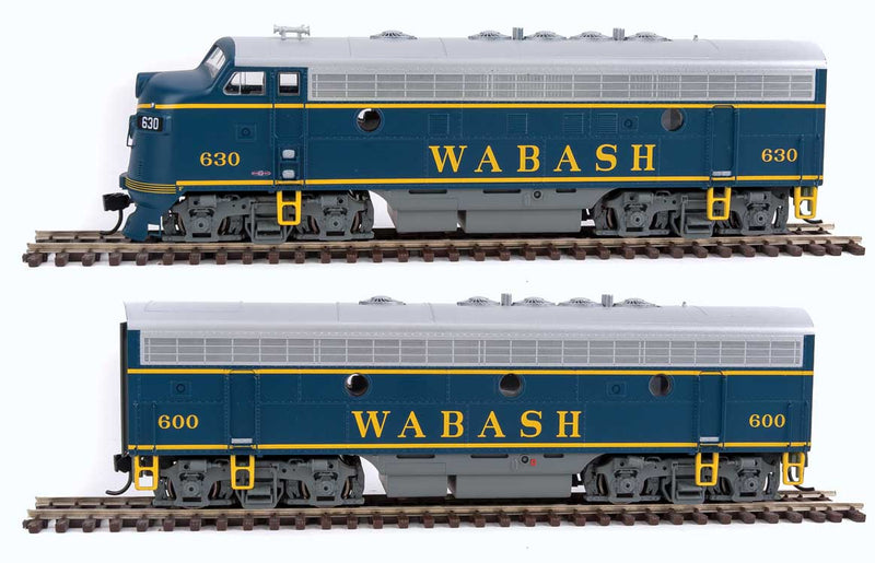 EMD F7 A-B Set - ESU Sound and DCC -- Wabash 630 600 (blue, gray, yellow)-1