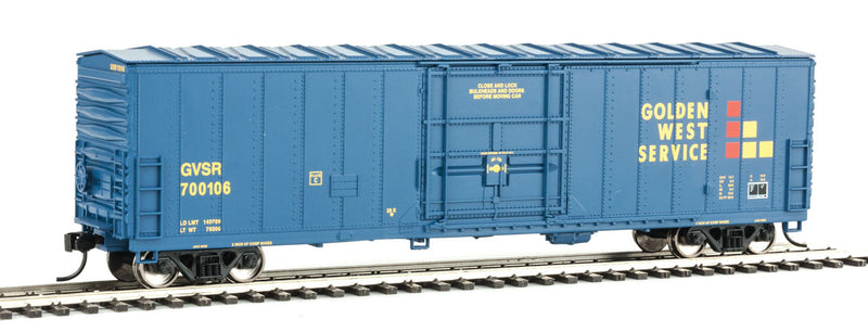 50' FGE Insulated Boxcar - Ready to Run -- Golden West Service #700106 (blue, yellow, red)-1