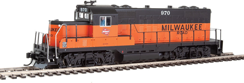 EMD GP9 Phase II with Chopped Nose - ESU(R) Sound and DCC -- Milwaukee Road #970 (orange, black; Large Milwaukee Name, GP20 Nameplate)-1