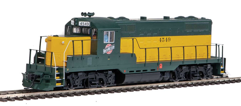 EMD GP9 Phase II with Chopped Nose - ESU(R) Sound and DCC -- Chicago & North Western(TM) #4549 (yellow, green; Employee Owned Logo)-1