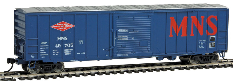 50' ACF Exterior Post Boxcar - Ready to Run -- Minneapolis, Northfield & Southern #49705 (blue, red; Billboard MNS)-1