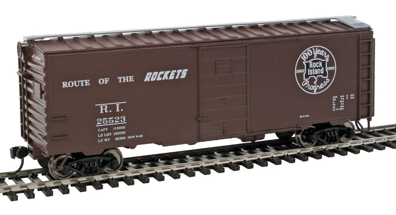 40' PS-1 Boxcar - Ready to Run -- Rock Island #25523 (Boxcar Red; Rockets Slogan, 100th Anniversary Logo)-1