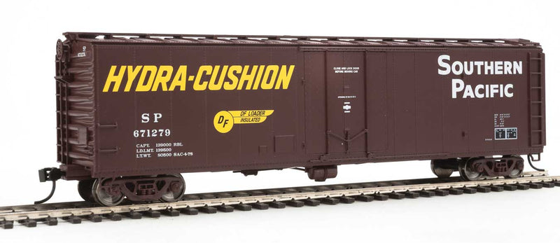 50' PC&F Insulated Boxcar - Ready to Run -- Southern Pacific(TM) #671279 (Boxcar Red, yellow Hydra Cushion Markings)-1