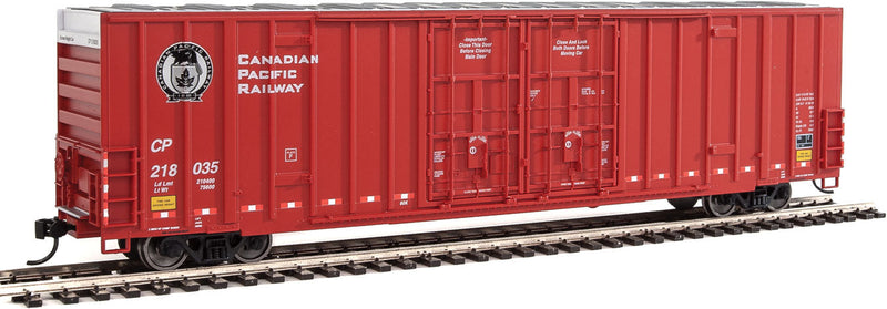 60' High Cube Plate F Boxcar - Ready to Run -- Canadian Pacific #218035 (red, white; Golden Beaver Logo)-1