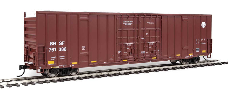 60' High-Cube Plate F Boxcar - Ready to Run -- Burlington Northern Santa Fe #761386 (Boxcar Red, Circle Logo)-1