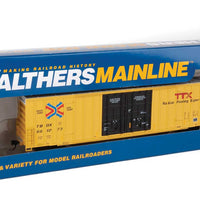 60' High-Cube Plate F Boxcar - Ready to Run -- TTX TBOX #661273 (yellow, black, Red TTX and Next Load Any Road Logos)