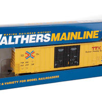 60' High-Cube Plate F Boxcar - Ready to Run -- TTX TBOX #662038 (yellow, black, Red TTX and Next Load Any Road Logos)