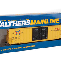 60' High-Cube Plate F Boxcar - Ready to Run -- TTX TBOX #662066 (yellow, black, Red TTX and Next Load Any Road Logos)