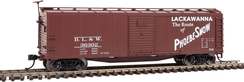 40' Rebuilt Steel Boxcar - Ready To Run -- Delaware, Lackawanna & Western #36302 (Boxcar Red, Phoebe Snow Slogan)-1