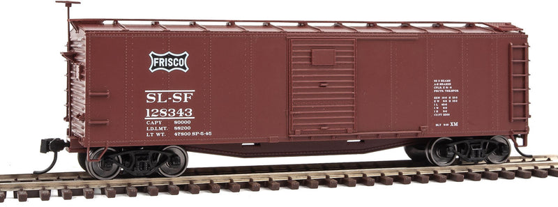 40' Rebuilt Steel Boxcar - Ready To Run -- St. Louis-San Francisco #128343 (Boxcar Red, black; Frisco Coonskin Logo)-1