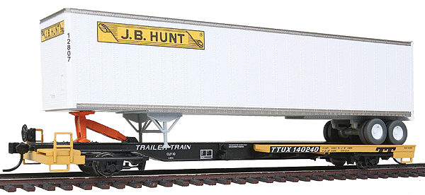 50' Front Runner w/Trailer - Ready to Run -- Trailer-Train TTUX #140240 w/48' J.B. Hunt Trailer #12807 (Car: yellow, blac