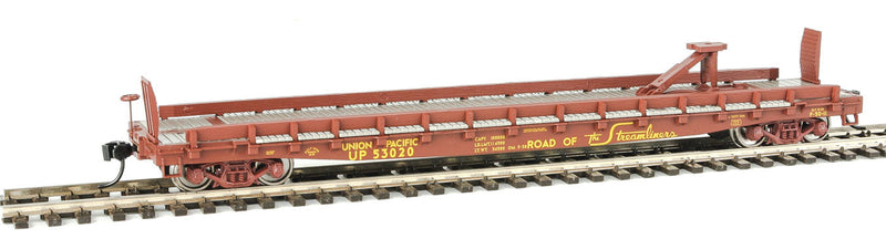 53' GSC Piggyback Service Flatcar - Ready to Run -- Union Pacific(R) #53020 (Boxcar Red, yellow; "Serves the West" Slogan)-1