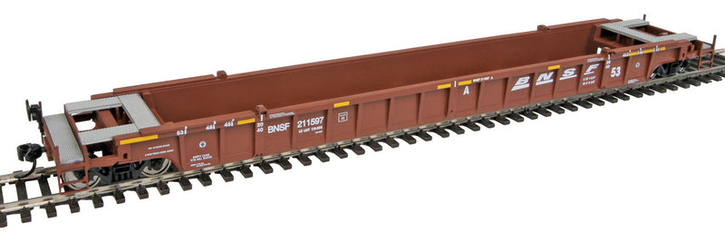 NSC 3-Unit 53' Drawbar-connected Well Car - Ready-to-Run -- Burlington Northern & Santa Fe #211597 (Boxcar Red, Wedge Logo)-1