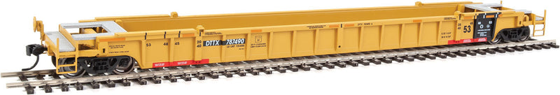 NSC 3-Unit 53' Drawbar-connected Well Car - Ready-to-Run -- TTX 787490 (125T, 2010s maroon logo, yellow conspicuity stripes)-1