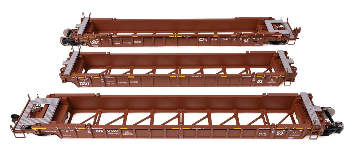 NSC Articulated 3-Unit 53' Well Car - Ready-to-Run -- Canadian National GTW #676037-1