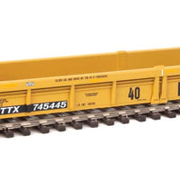 Thrall Rebuilt 40' Well Car - Ready to Run -- Trailer-Train DTTX #745445 (yellow, black; Black & White Logo, Yellow Stripe