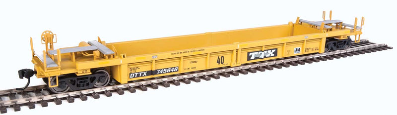 Thrall Rebuilt 40' Well Car - Ready to Run -- TTX DTTX #745848 (yellow, black, black & white logo, yellow conspicuity stri-1