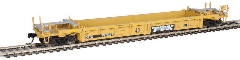 Thrall Rebuilt 40' Well Car - Ready to Run -- TTX DTTX #747387 (yellow, black, black & white logo, yellow conspicuity stri-1