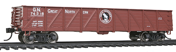 40' 50-Ton Drop-Bottom Gondola - Ready to Run -- Great Northern #74318 (Boxcar Red, Rocky Silhouette Logo)-1