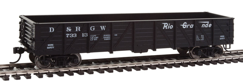 40' 50-Ton Drop-Bottom Gondola - Ready to Run -- Denver & Rio Grande Western(TM) #73313 (black, Flying Rio Grande)-1