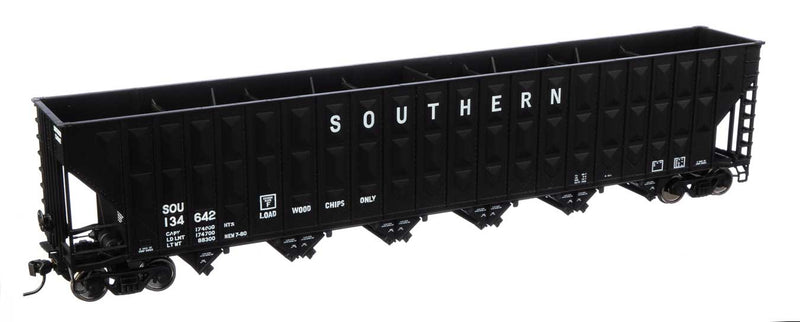 73'3" Greenville 7,000 Cubic Foot Wood Chip Hopper - Ready to Run -- Southern Railway #134642 (black, white; small name & number)-1