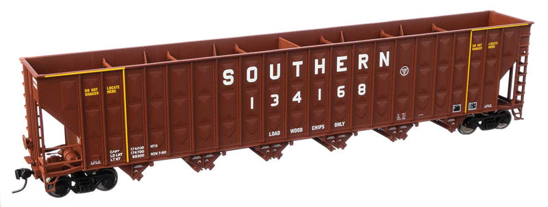 73'3" Greenville 7,000 Cubic Foot Wood Chip Hopper - Ready to Run -- Southern Railway #134168 (brown, white; large name & number)-1